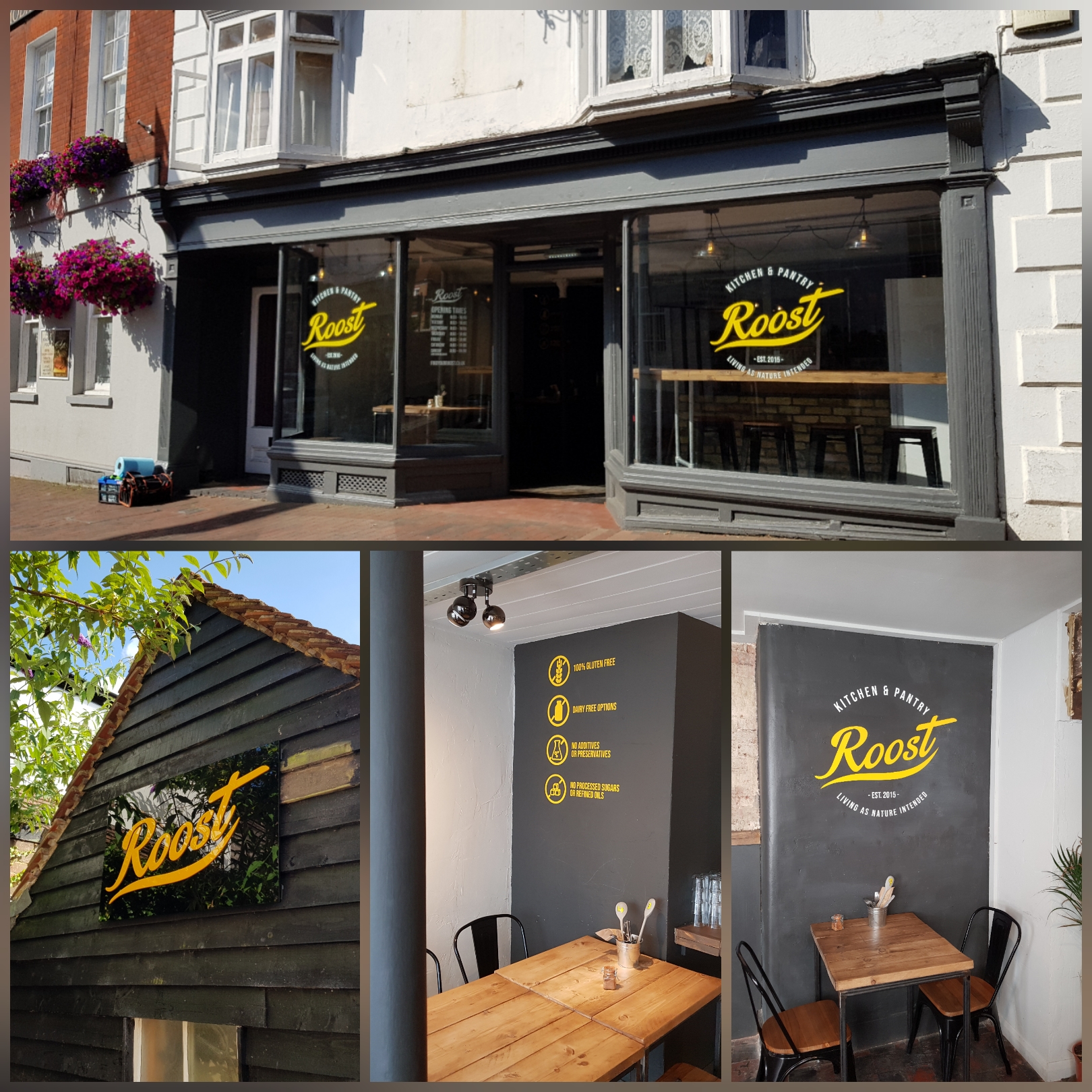 Roost restaurant in Surrey vinyl graphics for windows and walls by Bluedot Display
