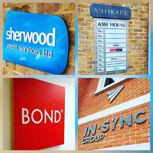 A selection of acrylic office and retail business signs by Bluedot Display