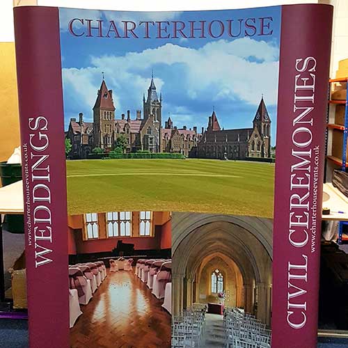 Charter House Scholl pop up display stand by Bluedot Display