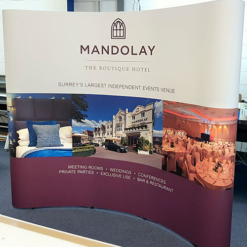 3x3 pop up display stand created for the Mandolay Hotel in Guildford