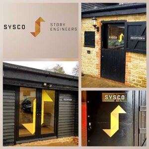 Vinyl office and window signs created for Sysco