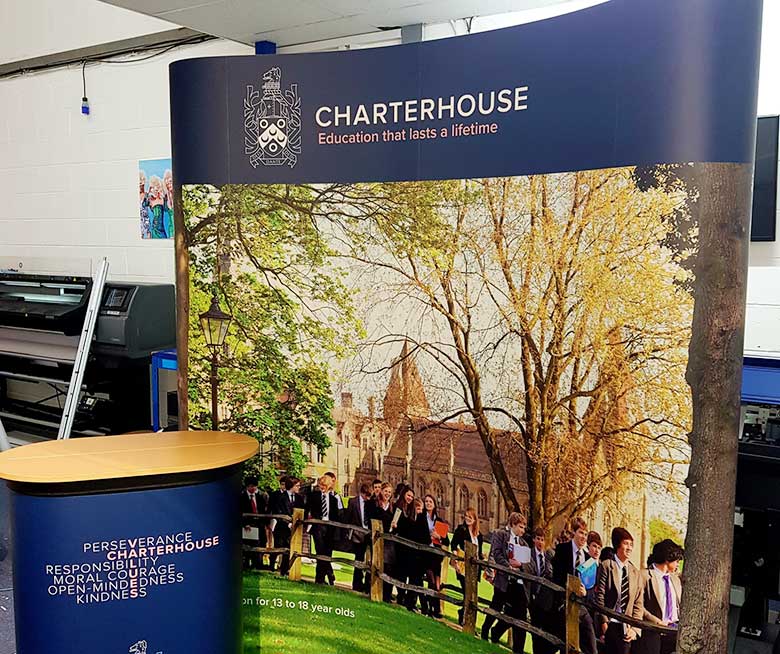 Pop-up stand and printed graphics for Charterhouse School in Godalming by Bluedot Display