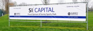 SI Capital pvc banner by Bluedot Display at the Surrey Sports Park in Guildford