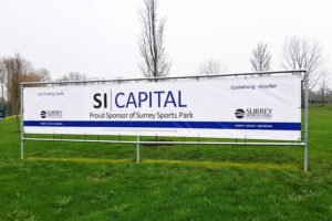 PVC banner at the Surrey Sports Park for SI Capital by Bluedot Display