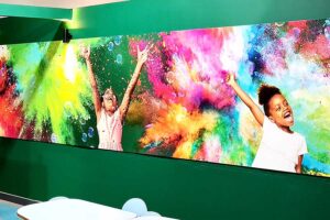 Full length digitally printed imagery created by Bluedot Display for the walls of the café at Kidspace in Romford