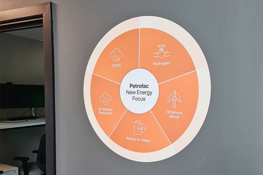 Vinyl wall graphic produced by Bluedot Display for Petrofac in Woking Surrey