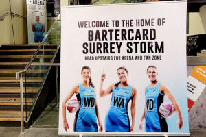 Large roller banner created for the Surrey Storm netball team by Bluedot Display
