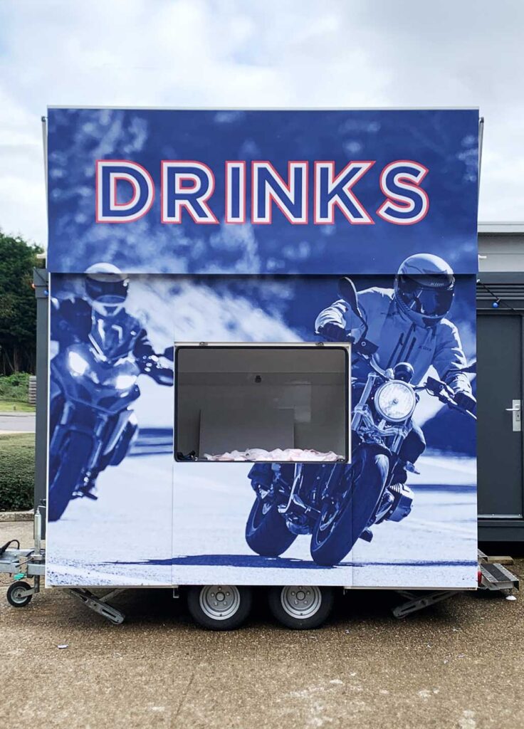 Dibond signs with pictures of motor bikes created for a mobile coffee bar by Bluedot Display