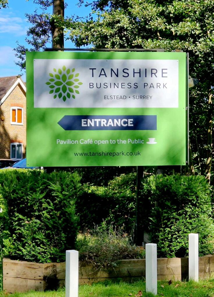 Large Dibond business sign created by Bluedot Display for Tanshire business park in Surrey