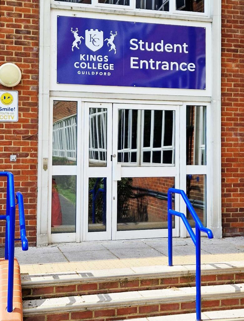 Large Dibond entrance sign created for Kings College by Bluedot Display