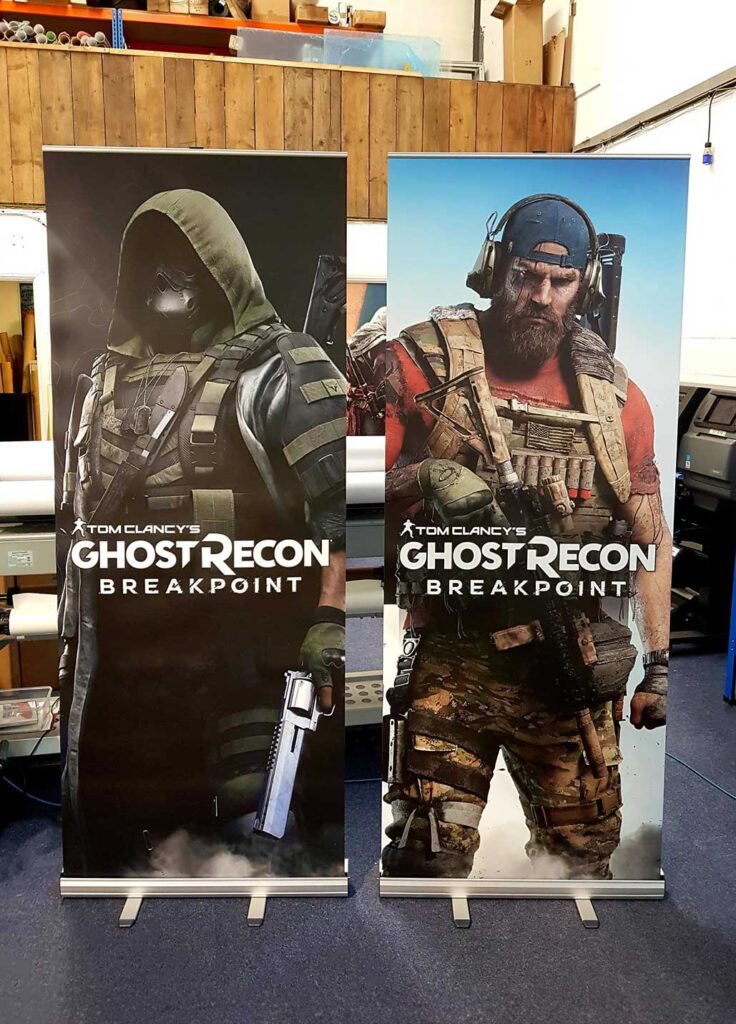 Two Ghost Recon Breakpoint pull up banners created by Bluedot Display for an exhibition