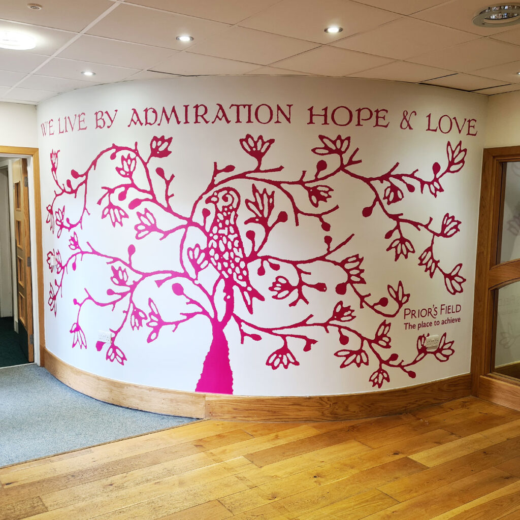 Large wall wrap created for Priors Field School near Godalming by Bluedot Display