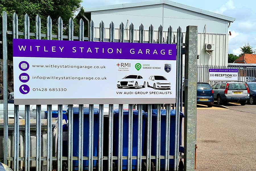 Business signage created for Whitley Station Garage by Bluedot Display