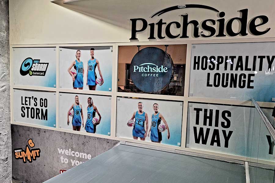 Large format posters printed by Bluedot Display for the Pitchside restaurant at Guildford Sports Park