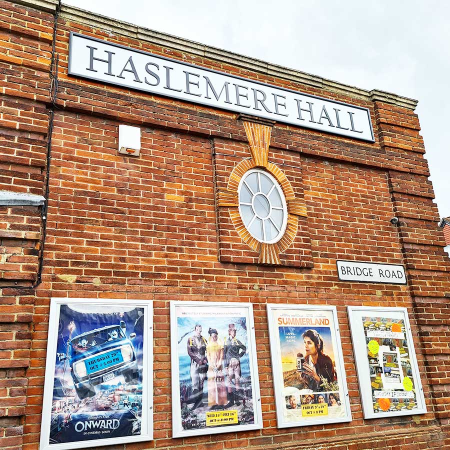 Fascia sign created for Haslemere Hall in Halsemere Surrey by Bluedot Display