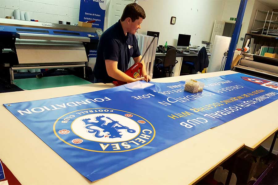 Bluedot Display making a PVC Banner for and event at Farncombe Youth Football Club